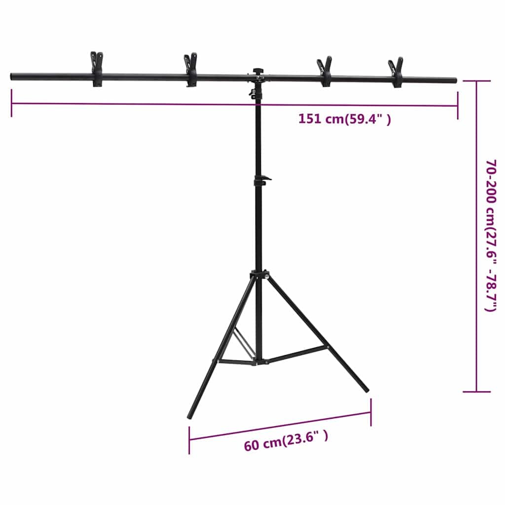 Stojak w kształcie litery T do studia fotograficznego 151 x 60 cm, regulacja wysokości 70-200 cm, profesjonalny statyw z torbą do przenoszenia i klipsami do nagrywania wideo