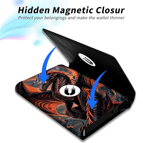 Red Dragon Minimalist Wallet for Men, Pop Up Card Case Wallet for Women, PU Leather Automatic Credit Card Holder Metal Money Clip Wallet RFID Blocking Bifold Pocket Wallet4