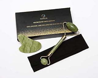Jade Roller and Gua Sha Tools Set with black headband-100% Jade Stone Facial
