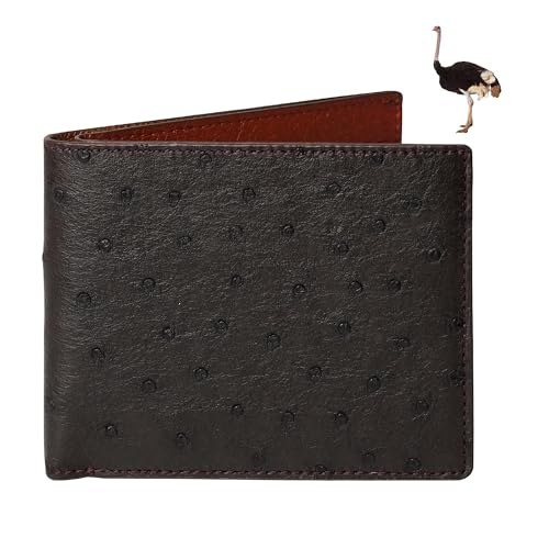 Image of HATA Brown Ostrich Leather Bifold Wallet for Men, Double-Sided Ostrich Billfold with RFID Blocking, Handmade Leather Wallet Gift for Birthday, Anniversary, Father's Day VINAMOS-36