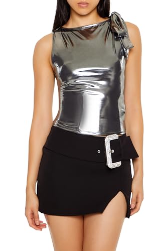 Haut court sans manches Forever 21 chic avec nœud métallique pour femme