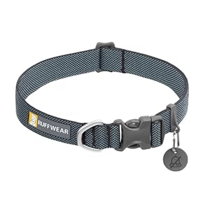RUFFWEAR Hi & Light Collar, Small Dog Collar with Aluminium D-Ring, Adjustable & Lightweight Pet Dog Collar, Comfortable Soft Fabric, Animal Collar with Dog Lead Attachment Ring, 28-36cm, Basalt Grey