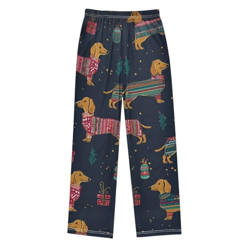 ZZXXB Dachshund Xmas Trees Boys Long Pants Soft Trousers Elastic Waist Kids Lounge Bottoms with Pockets S-XL2