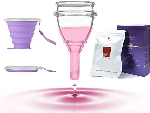 Menstrual Cup Sterilizing Cup Set of 2,Premium Drain Valve Design,Discharge Without Taking Out-Sterilizing Packing,Tampon and Pad Alternative Soft Reusable Flexible (Crystal Clear, M 30 ml)