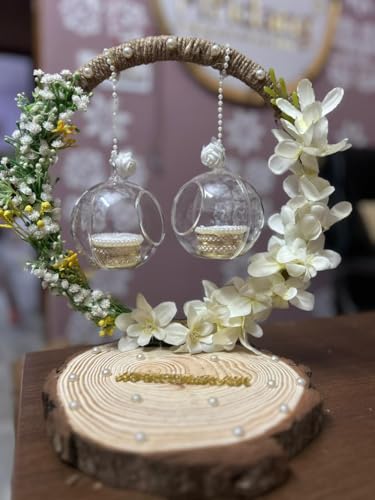 Image of Mridang Wedding Ring Platter for Engagement Ceremony, Decorative Ring Plate(Wooden base Color Floral Theme) Engagement Platter Shadi ki thali Decorative Plates