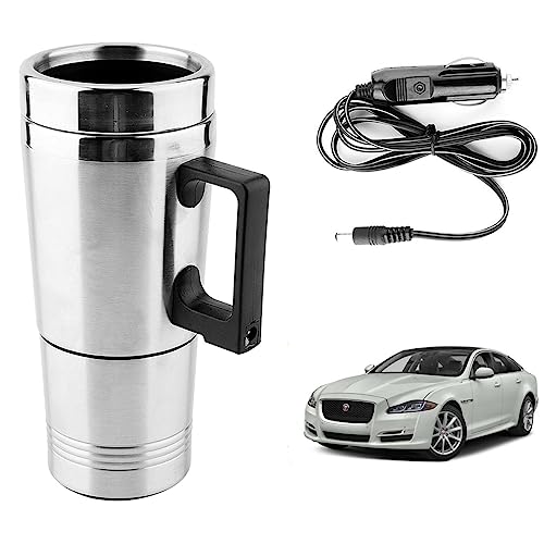 Image of Oshotto 12V Stainless Steel Car Heating Kettle /Mug, Travel Friendly electric Tea /Coffee maker Compatible with Jaguar XJ (300ml) - Silver