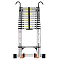 Wolec Telescoping Ladder 16.5FT, Aluminum Portable Extension Ladder w/Hooks, Stabilizers& Wheels, Heavy Duty 330lbs Max Capacity, Collapsible Telescopic Ladder for Rv, Roof, Attic, Outdoor -Silver
