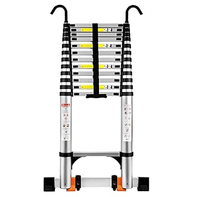 Wolec Telescoping Ladder 16.5FT, Aluminum Portable Extension Ladder w/Hooks, Stabilizers& Wheels, Heavy Duty 330lbs Max Capacity, Collapsible Telescopic Ladder for Rv, Roof, Attic, Outdoor -Silver