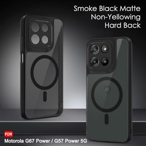 Image of TheGiftKart Hybrid Shockproof Back Cover Case for Motorola Moto G67 Power / G57 Power 5G Compatible with MagSafe | Hard Back Cover Case (PC & TPU, Translucent Smoke Matte Back, Black Sides)