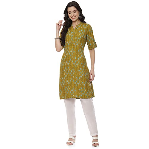 Image of Rangriti Lime Green Liva Straight Kurta for Women