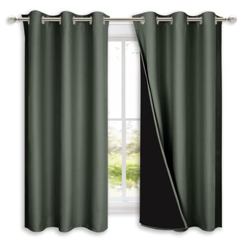 Image of NICETOWN Dark Mallard 100% Blackout Lined Curtains, 2 Thick Layers Completely Blackout Window Treatment Panels Thermal Insulated Drapes for Kitchen (1 Pair, 42 inch Width x 63 inch Length Each Panel)