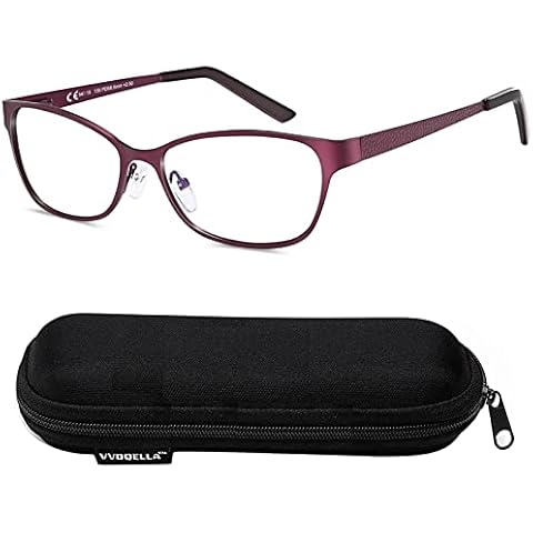 VVDQELLA Women's Reading Glasses, 2.75xMetal Frame, Reading Glasses with Blue Light Filter, Women's Fashionable Anti Blue Reading Glasses with Glasses Case, Reading Glasses, Women's 2.75x Purple Cover