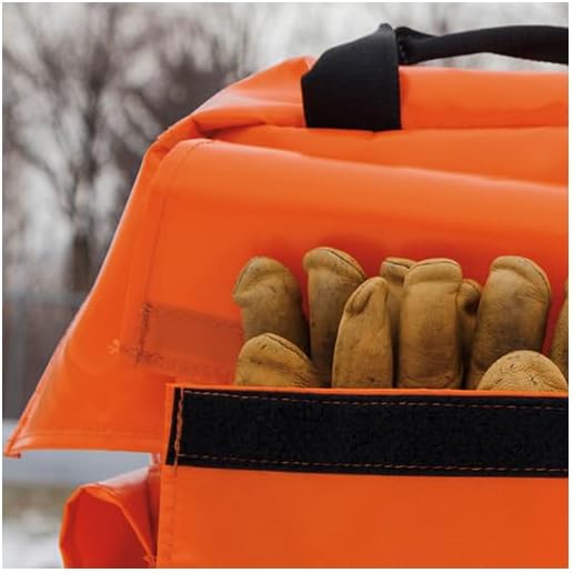Klein Tools 5185ORA Tool Bag Backpack, Made in USA, Lineman Backpack, Adjustable Padded Shoulder Straps, Double-Stitched Bottom with Drain Holes, Orange