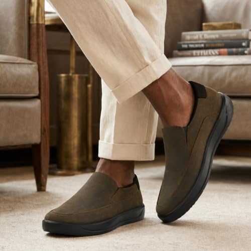 Image of Ergon Denver Genuine Leather Men's Formal Slip-On Shoes | Available in Black, Tan & Tan Napa | Cushioned Comfort | Office, Business Sizes UK 6-11