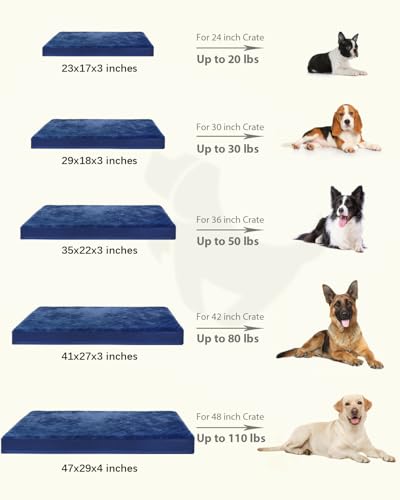 Image of KSIIA Orthopedic Dog Bed for Extra Large Dogs with Waterproof, Blue, 47x29 | Deluxe Soft Plush Dog Crate Bed, Washable Pet Mat with Removable Cover & Egg Crate Foam for Extra Large Dogs Sleeping