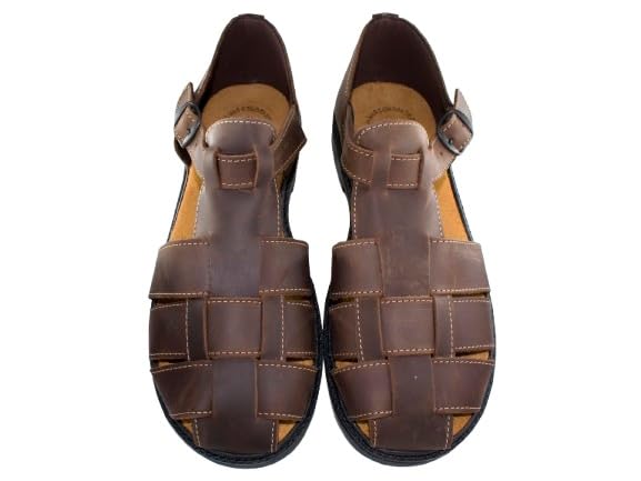 Sandalias de Cuero para Caballero, Estilo con Hebilla Ajustable, Color Marrón y Negro, Suela Antideslizante