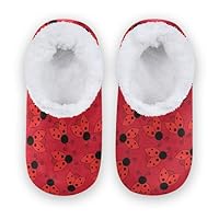 Caihoyu Kids Girls Boys Slippers Fuzzy Fleece Non-Slip Spa Slippers Home Indoor, Distinctive Insect Ladybugs Pattern Art, X-Small Little Kid