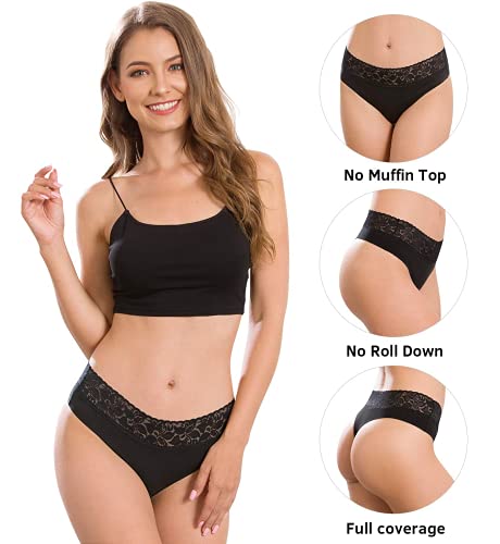 Women's Thongs Underwear Cotton Seamless Thongs for Women Lace Trim Panties2