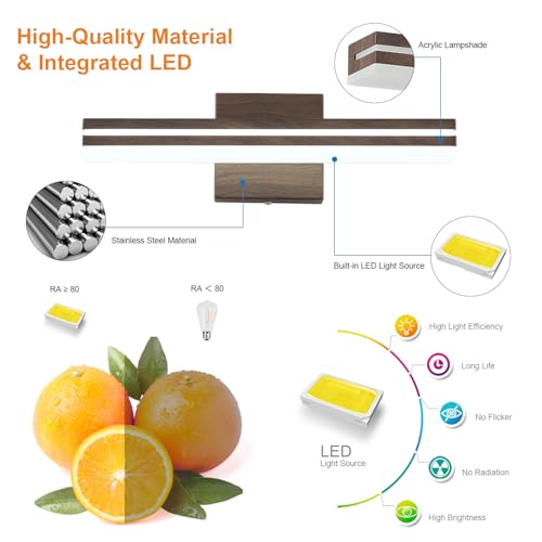 Image of SineRise 16-Inch LED Modern Bathroom Vanity Light Bar, Brown Modern Acrylic Bathroom Wall Lighting Fixtures Over Mirror (Cool White 6000K)