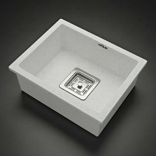 Image of ARQUIN Quartz Kitchen Sink 21x18x9 Inch Sand Pluto | Single Bowl Sink | Durable & Scratch-Resistant | Undermount /Topmount Including Coupling, Waste Pipe & Fruit Washing Basket