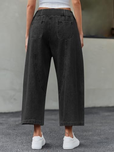 Cicy Bell Womens Wide Leg Cropped Jeans Baggy Boyfriend Smocked Mid Rise Harem Denim Pants4
