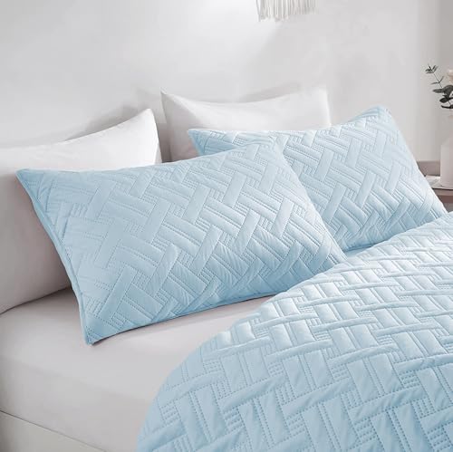 Image of Amazon Brand - Umi 100% Cotton Quilted /Ultrasonic 280 Tc Printed Ultra King Size Bed Cover /Bedsheet /Bedspread Comforter with 2 Pillow Shams /Cover, (Luxurious, 90 x100 inches, Aqua)
