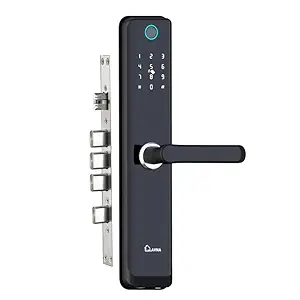 LAVNA LA24 Smart Door Lock with Bluetooth Mobile App, Fingerprint, RFID Card, PIN, OTP and Manual Key Access for Wooden Doors (Black)