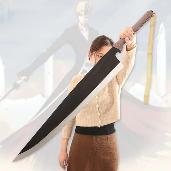 OFFO Ichigo Zangetsu Shikai Katana Replica – 100cm Cleaver-Style Zanpakuto Sword from Bleach Anime – Ichigo Kurosaki’s First Blade for Cosplay, Collectors, Display & Gifting