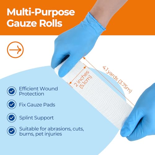 Image of Gauze Rolls Bandages 2 inch x 4.1yds, Conforming Stretch Gauze Bandage 6 Inch, 24 Rolls Individually Wrapped Includes Medical Tape