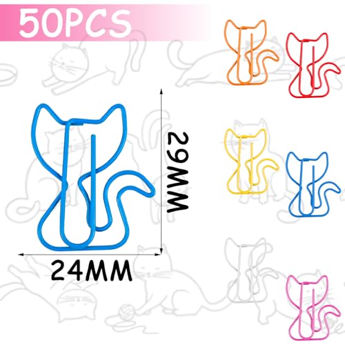 luckaide Büroklammern, 50 Stück Katze Büroklammern Motiv Bunt Groß Büroklammer Büroklammern Metall Klammern Paper Clips Katze Papierklammern Kreative Lesezeichen Für Büro Zuhause Lehrer Studenten