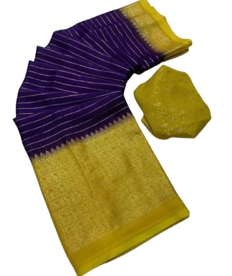 Chiffon Silk Saree with Foil Print for Women | Lightweight Soft Saree with Blouse Piece | Party, Wedding, Festive Wear Saree Yellow N blue-image-9