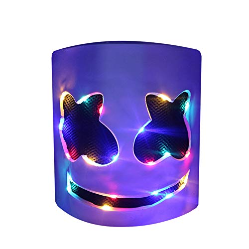 Pure Compression Halloween DJ LED Marshmallow Cover - Carnaval Party Light Up Mask Costume Cosplay - Music Festival Headgear Prop Latex Full Head Hat - Marshmellow Carnival Accessories