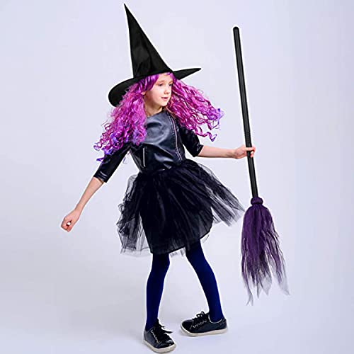 Image of Kaku Fancy Dresses Halloween Witch Broomstick With Hat | Wizard Flying Broom Stick with Witch Hat | Halloween Cosplay Costume for Haunted Horror Witch Costume Accessories