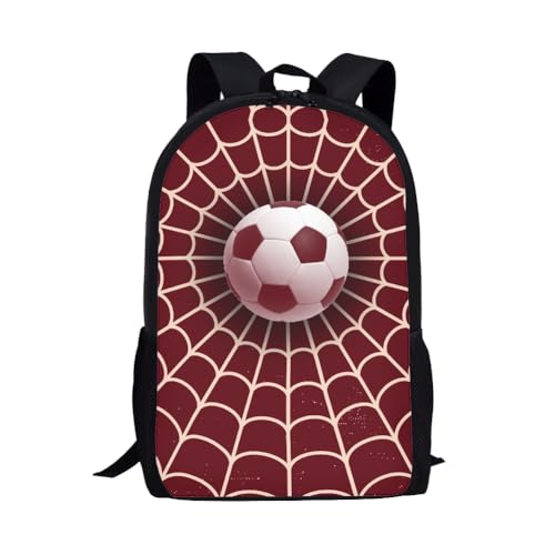 Football Soccer With Spider Web Red School Backpack For Girls Boys Kids,Lightweight Elementary Student Bookbag Perfect for Back to School