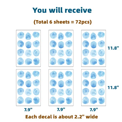 Royolam 72Pcs 2.2'' Sky Blue Polka Dots Wall Decals Nursery Watercolor Wall Stickers For Kids Removable Peel And Stick Waterproof Wall Art Decor For Classroom Living Room Bedroom (Sky Blue, 6 Sheets) #TOP2