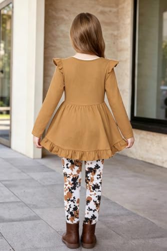 Image of Arshiner Toddler Girl Clothes Ruffle Trim Long Sleeve Pullover Top and Floral Print Leggings Fall Outfits Kids Clothing Sets