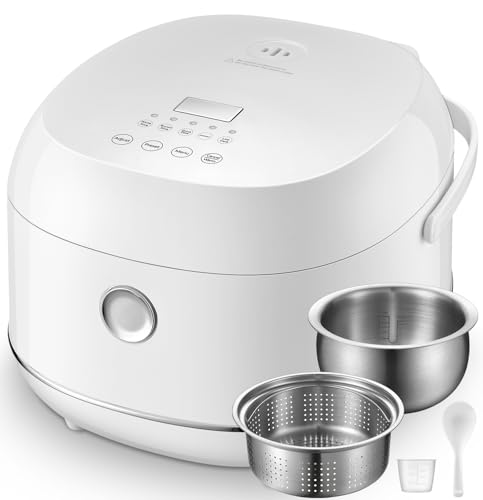 Image of Novaspark Stainless Steel Rice Cooker Small 6 Cup (Uncooked) / 12-Cup (Cooked) with Stainless Steel Inner Pot, Compact Mini Rice Cooker Small Kitchen, Low Carb Rice Maker, 24H Timer and Auto Keep Warm