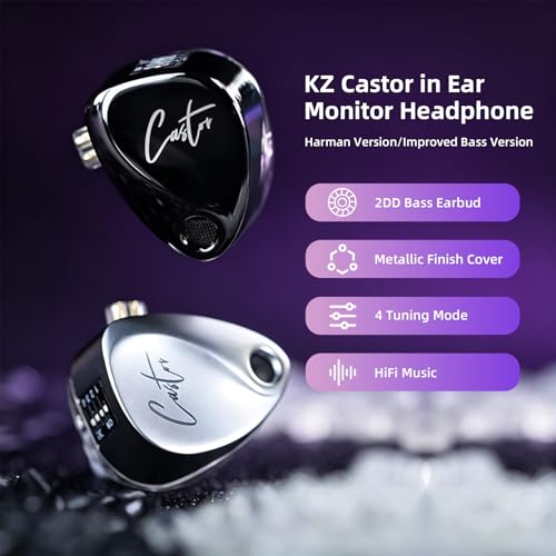 Image of keephifi Kz Castor In Ear Monitor Headphones, Hifi Improved Bass In-Ear Earphone Sound Tuning Noise Isolating Iem, Dual-Dynamic Driver Wired Earbuds, 2Pin-C Detachable Cable