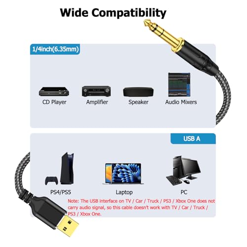 Cable USB a audio estéreo 1/4 TRS 16FT 6.35mm macho miniatura 2