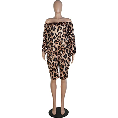 Meslima Women'S Casual Loose Fit Long Sleeve One Piece Romper Short Jumpsuit Leopard Print Plus Size Jumpsuits Brown 4Xl thumb #4