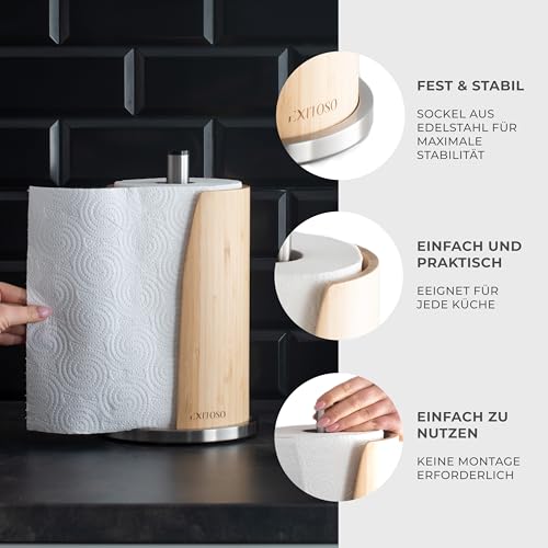 EXITOSO Küchenrollenhalter Bambus - Halter Küchenrolle Edelstahl - Küchentuchhalter - Küchenrollenhalter stehend - Küchenpapierhalter… – Ansicht 2