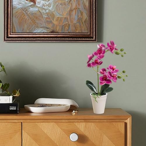 Flor de seda vívida estilo orquídea morada con maceta elegante 7