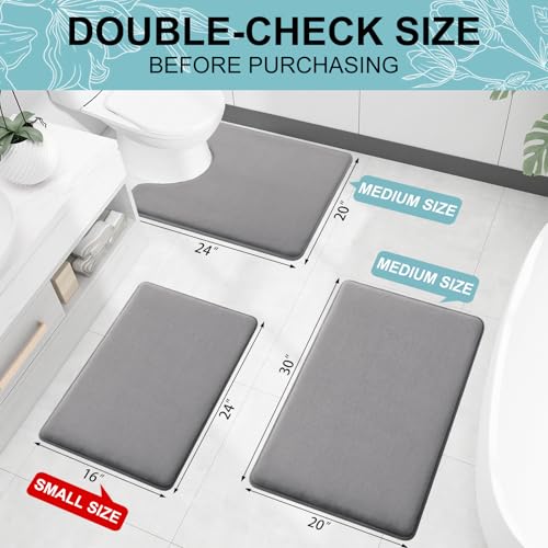 Image of Smiry Memory Foam Bath Mat 47x24, Extra Soft and Absorbent Bathroom Mats, Non Slip Washable Carpet for Floor, Shower and Tub, Grey