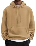 COOFANDY Men's Heavyweight Hoodie Long Sleeve Fleece Lined Hooded Sweatshirt Solid Fall Winter Essential Pullover Hoodie Camel