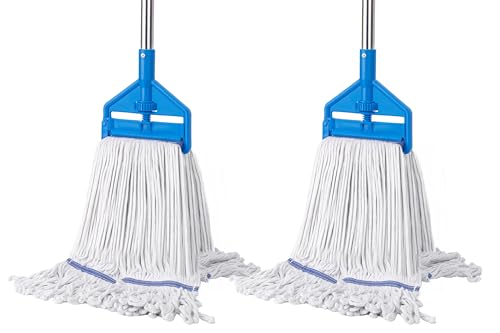 KeFanta Commercial Mop 60 inch Heavy Duty Industrial Wet Mops with Long Handle,Looped-End String Cotton Mop for Home, Kitchen,Garage,Office and Concrete/Tile Floor Cleaning,2 Packs