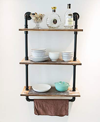 Dofurnilim Industrial Retro Wall Mounted Iron Water Pipe Shelf - Hung Bracket - Diy Storage Shelving Bookshelf - Wood Shelf (Floating Shelves-24“W) #TOP7