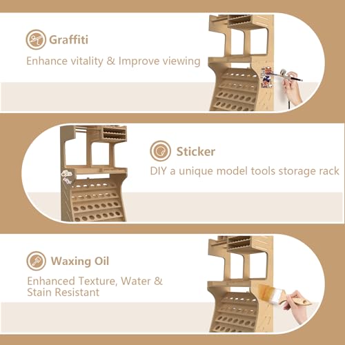 Image of Bucasso Plastic Model Paint Rack Model Tool Organizer MDF Material Paint Rack Scissors /Tweezers /Paint Storage All-in-One Model Workbench Assembly Plastic Model Building Storage GK SY