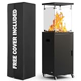 PATIOPIA 41,000 BTU Patio Heater,Propane Outdoor Heater With Cover,CSA Certificated, Lockable Wheels,Tempered Glass, Patio,Backyard,Balcony,Poolside, Inky
