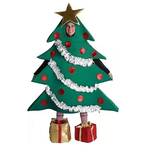 Bkazwe Déguisement Sapin De Noël, Costume de Sapin de Noël Unisexe pour Adulte - Tenue de costumade avec Chaussures Cadeaux - Vêtements Amusants ostumes de fête Amusants pour Adultes