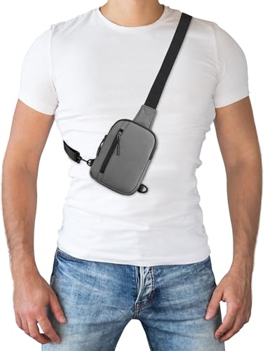 Image of Peicees Mens Mini Sling Bag Chest Bag Shoulder Bag Women Crossbody Bag Phone Holder with Reversible Strap and Dual Pocket